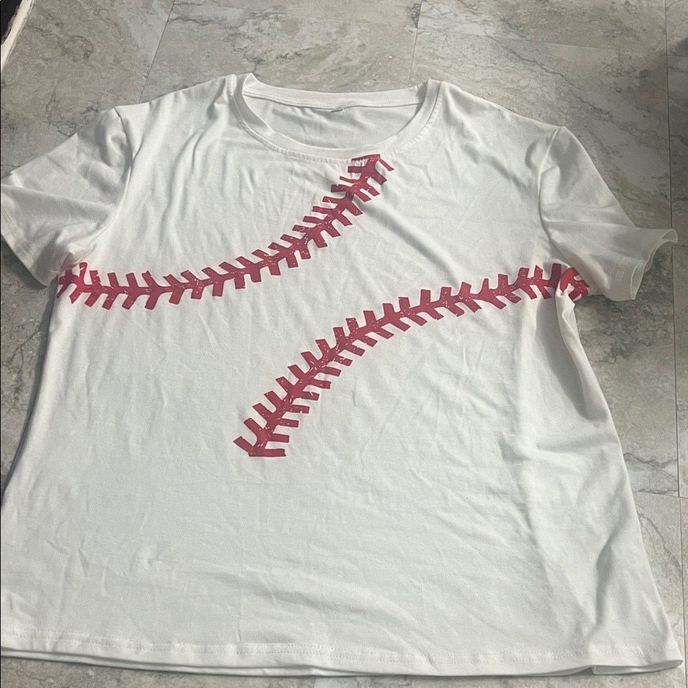 Women's White Baseball Stitch Tee